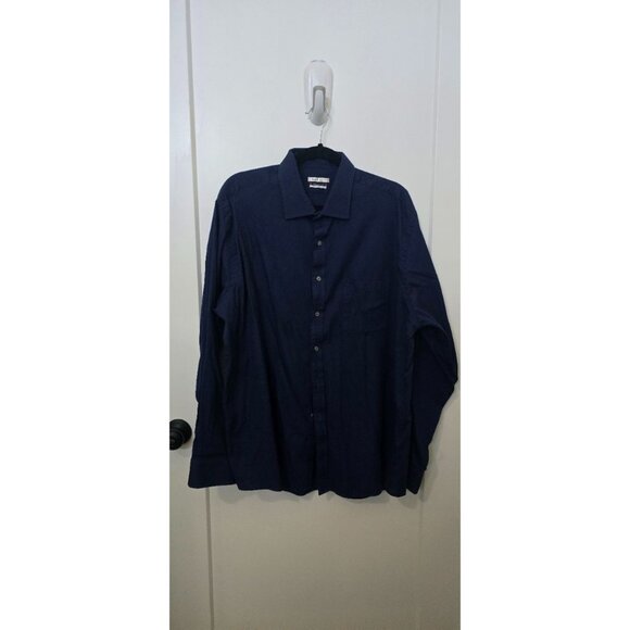 Van Heusen Mens Navy Long-Sleeve Shirt Regular Fit Flex Collar 18.5 Neck 36/37 S - Picture 1 of 3